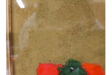 真作　小口卓也作　油彩　F0号　「かき」　鮮やかな朱色が印象的な絵画　(R-087202)