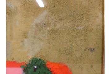 真作　小口卓也作　油彩　F0号　「かき」　鮮やかな朱色が印象的な絵画　(R-087202)