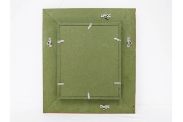 真作　小口卓也作　油彩　F0号　「かき」　鮮やかな朱色が印象的な絵画　(R-087202)