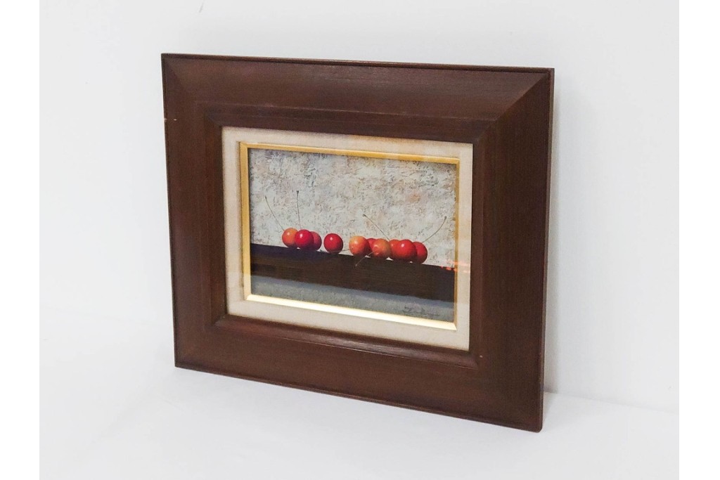 真作　滝沢直次作　油彩　SMサイズ　「さくらんぼ」　みずみずしい質感が印象的な絵画　(R-087203)