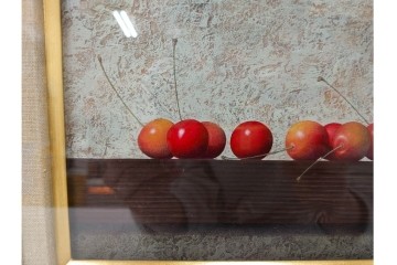 真作　滝沢直次作　油彩　SMサイズ　「さくらんぼ」　みずみずしい質感が印象的な絵画　(R-087203)