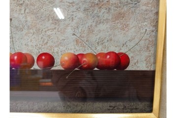 真作　滝沢直次作　油彩　SMサイズ　「さくらんぼ」　みずみずしい質感が印象的な絵画　(R-087203)