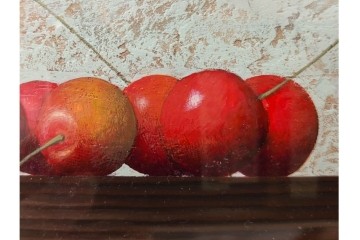 真作　滝沢直次作　油彩　SMサイズ　「さくらんぼ」　みずみずしい質感が印象的な絵画　(R-087203)