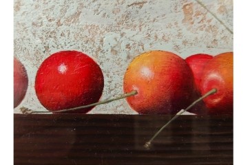 真作　滝沢直次作　油彩　SMサイズ　「さくらんぼ」　みずみずしい質感が印象的な絵画　(R-087203)