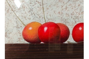 真作　滝沢直次作　油彩　SMサイズ　「さくらんぼ」　みずみずしい質感が印象的な絵画　(R-087203)