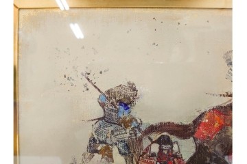 真作　田屋幸男作　油彩　F3号　「人と馬」　疾走する騎馬武者を描いた絵画　(R-087204)