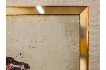 真作　田屋幸男作　油彩　F3号　「人と馬」　疾走する騎馬武者を描いた絵画　(R-087204)