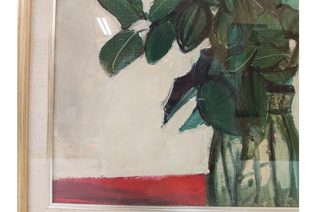 真作　1963年　狩野寿一　油彩　F8号　「ばら」　赤と白の色彩対比が印象的な絵画　(R-087205)