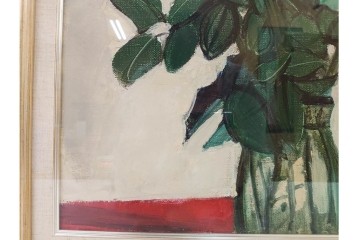 真作　1963年　狩野寿一　油彩　F8号　「ばら」　赤と白の色彩対比が印象的な絵画　(R-087205)