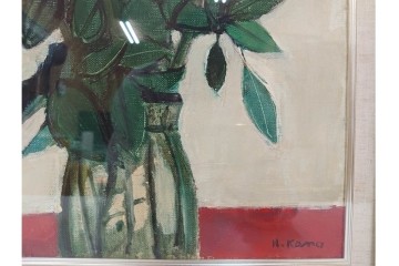 真作　1963年　狩野寿一　油彩　F8号　「ばら」　赤と白の色彩対比が印象的な絵画　(R-087205)