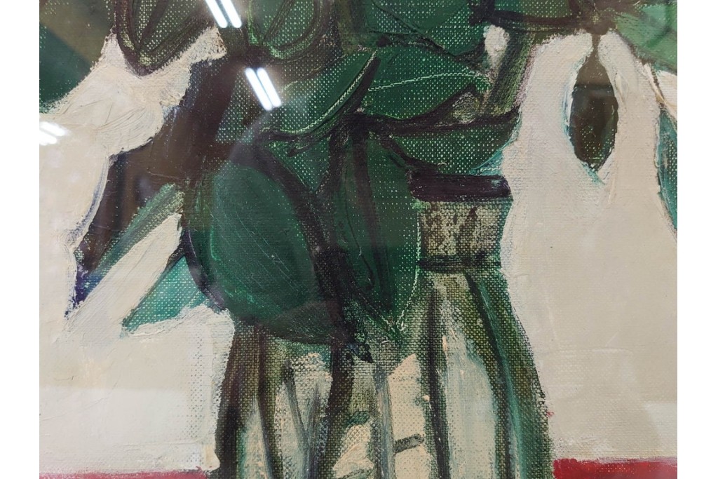 真作　1963年　狩野寿一　油彩　F8号　「ばら」　赤と白の色彩対比が印象的な絵画　(R-087205)