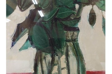 真作　1963年　狩野寿一　油彩　F8号　「ばら」　赤と白の色彩対比が印象的な絵画　(R-087205)