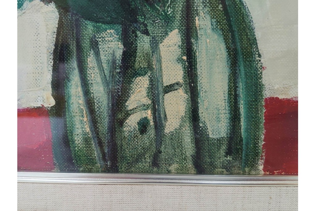 真作　1963年　狩野寿一　油彩　F8号　「ばら」　赤と白の色彩対比が印象的な絵画　(R-087205)