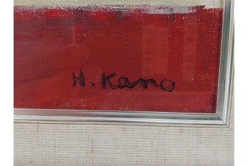 真作　1963年　狩野寿一　油彩　F8号　「ばら」　赤と白の色彩対比が印象的な絵画　(R-087205)