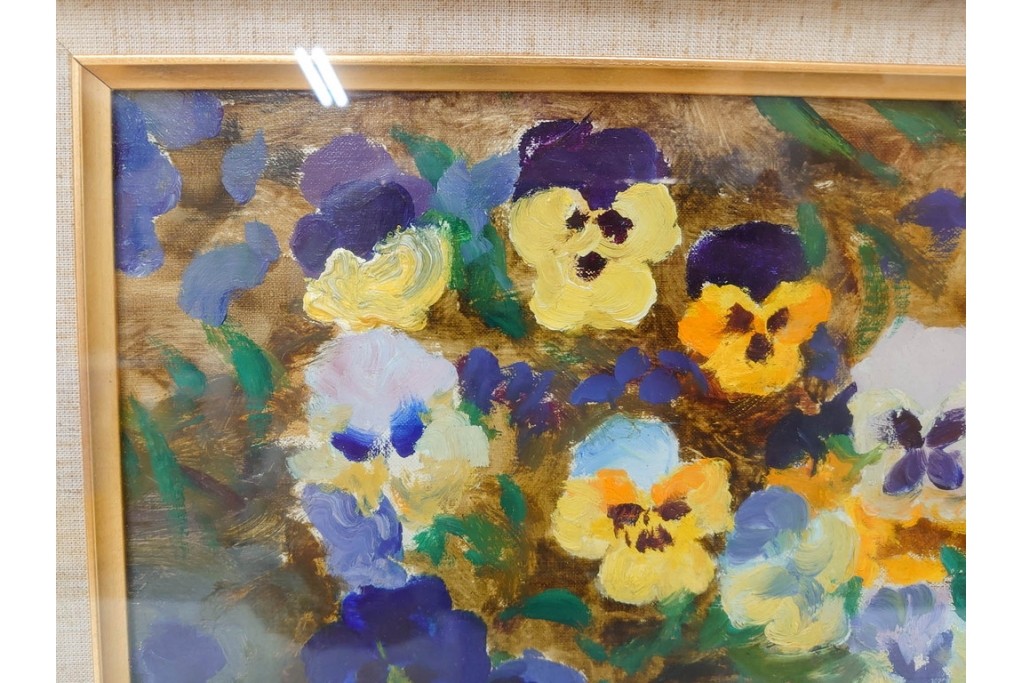 真作　イワン・フィリッポヴィチ・チトフ作　月光荘取り扱い　現代ソビエト絵画　油彩　P5号　「パンジー」　外箱付き　(R-087206)