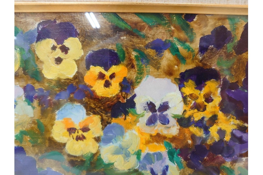 真作　イワン・フィリッポヴィチ・チトフ作　月光荘取り扱い　現代ソビエト絵画　油彩　P5号　「パンジー」　外箱付き　(R-087206)