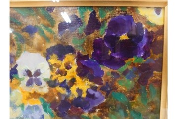 真作　イワン・フィリッポヴィチ・チトフ作　月光荘取り扱い　現代ソビエト絵画　油彩　P5号　「パンジー」　外箱付き　(R-087206)