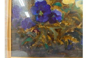 真作　イワン・フィリッポヴィチ・チトフ作　月光荘取り扱い　現代ソビエト絵画　油彩　P5号　「パンジー」　外箱付き　(R-087206)