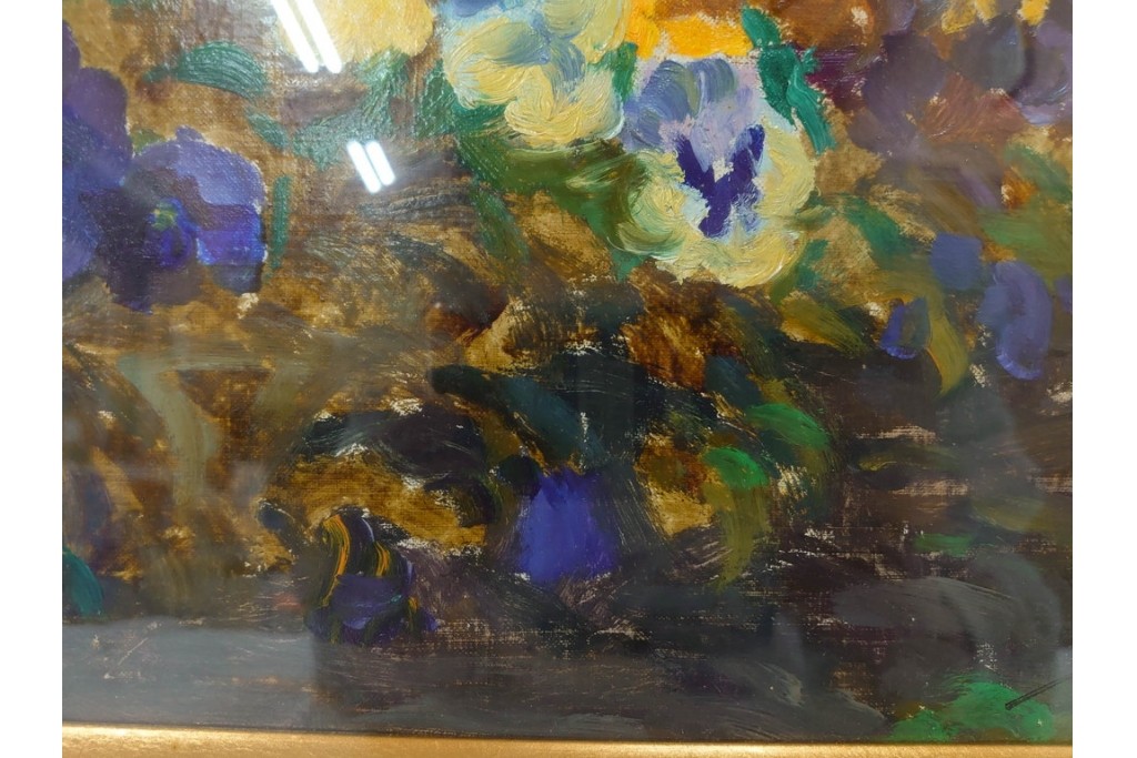 真作　イワン・フィリッポヴィチ・チトフ作　月光荘取り扱い　現代ソビエト絵画　油彩　P5号　「パンジー」　外箱付き　(R-087206)