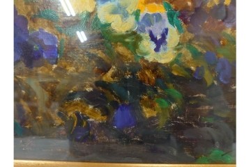 真作　イワン・フィリッポヴィチ・チトフ作　月光荘取り扱い　現代ソビエト絵画　油彩　P5号　「パンジー」　外箱付き　(R-087206)