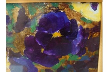 真作　イワン・フィリッポヴィチ・チトフ作　月光荘取り扱い　現代ソビエト絵画　油彩　P5号　「パンジー」　外箱付き　(R-087206)