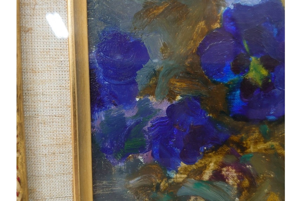 真作　イワン・フィリッポヴィチ・チトフ作　月光荘取り扱い　現代ソビエト絵画　油彩　P5号　「パンジー」　外箱付き　(R-087206)