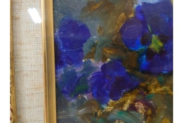 真作　イワン・フィリッポヴィチ・チトフ作　月光荘取り扱い　現代ソビエト絵画　油彩　P5号　「パンジー」　外箱付き　(R-087206)