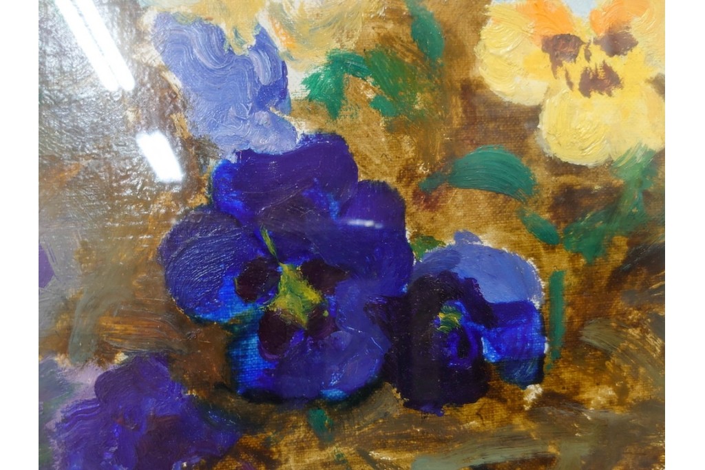 真作　イワン・フィリッポヴィチ・チトフ作　月光荘取り扱い　現代ソビエト絵画　油彩　P5号　「パンジー」　外箱付き　(R-087206)