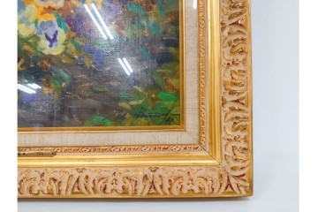 真作　イワン・フィリッポヴィチ・チトフ作　月光荘取り扱い　現代ソビエト絵画　油彩　P5号　「パンジー」　外箱付き　(R-087206)