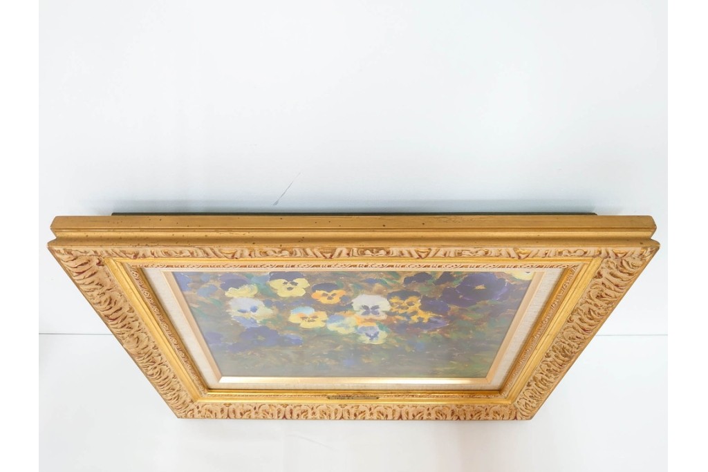 真作　イワン・フィリッポヴィチ・チトフ作　月光荘取り扱い　現代ソビエト絵画　油彩　P5号　「パンジー」　外箱付き　(R-087206)