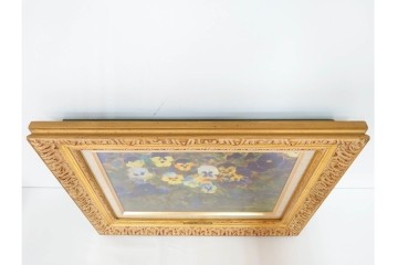 真作　イワン・フィリッポヴィチ・チトフ作　月光荘取り扱い　現代ソビエト絵画　油彩　P5号　「パンジー」　外箱付き　(R-087206)