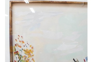 真作　1950年　モーリス・ユトリロ作　三越取り扱い　「モンマルトルのモチーフ(霊感の村)」情感あふれる街並みを描いたポショワール　外箱付き　(R-087208)