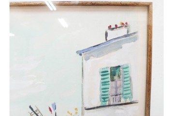 真作　1950年　モーリス・ユトリロ作　三越取り扱い　「モンマルトルのモチーフ(霊感の村)」情感あふれる街並みを描いたポショワール　外箱付き　(R-087208)