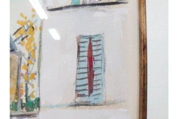 真作　1950年　モーリス・ユトリロ作　三越取り扱い　「モンマルトルのモチーフ(霊感の村)」情感あふれる街並みを描いたポショワール　外箱付き　(R-087208)