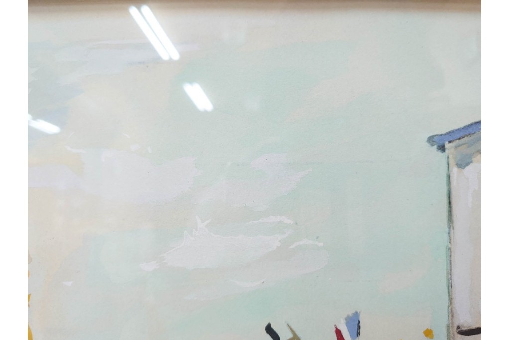 真作　1950年　モーリス・ユトリロ作　三越取り扱い　「モンマルトルのモチーフ(霊感の村)」情感あふれる街並みを描いたポショワール　外箱付き　(R-087208)