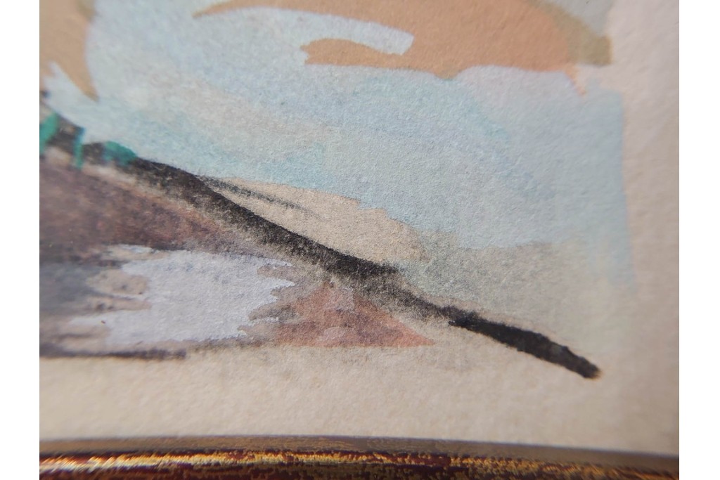 真作　1950年　モーリス・ユトリロ作　三越取り扱い　「モンマルトルのモチーフ(霊感の村)」情感あふれる街並みを描いたポショワール　外箱付き　(R-087208)