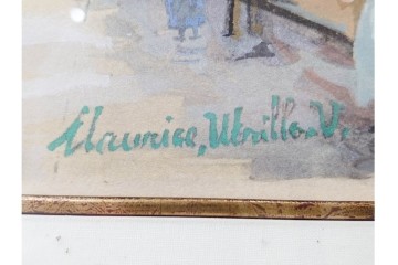 真作　1950年　モーリス・ユトリロ作　三越取り扱い　「モンマルトルのモチーフ(霊感の村)」情感あふれる街並みを描いたポショワール　外箱付き　(R-087208)