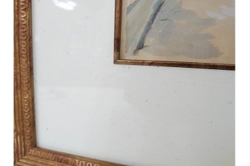 真作　1950年　モーリス・ユトリロ作　三越取り扱い　「モンマルトルのモチーフ(霊感の村)」情感あふれる街並みを描いたポショワール　外箱付き　(R-087208)