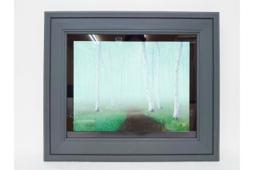 真作　佐々木裕而作　日本画　F6号　「翠靄」　幻想的な白樺林が描かれた絵画　外箱付き　(R-087210)