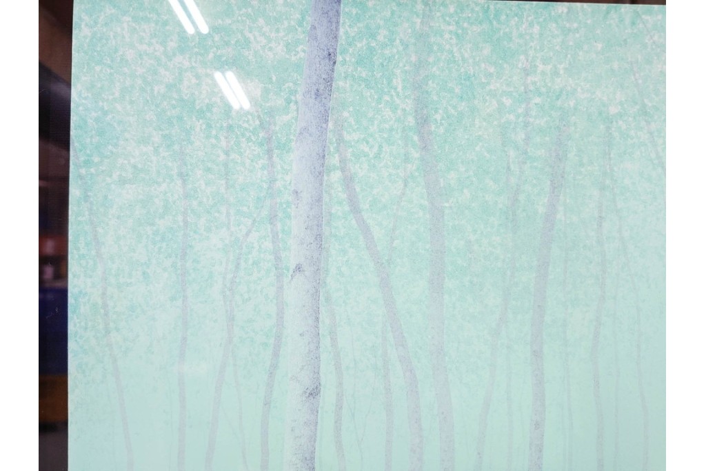 真作　佐々木裕而作　日本画　F6号　「翠靄」　幻想的な白樺林が描かれた絵画　外箱付き　(R-087210)