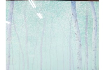 真作　佐々木裕而作　日本画　F6号　「翠靄」　幻想的な白樺林が描かれた絵画　外箱付き　(R-087210)