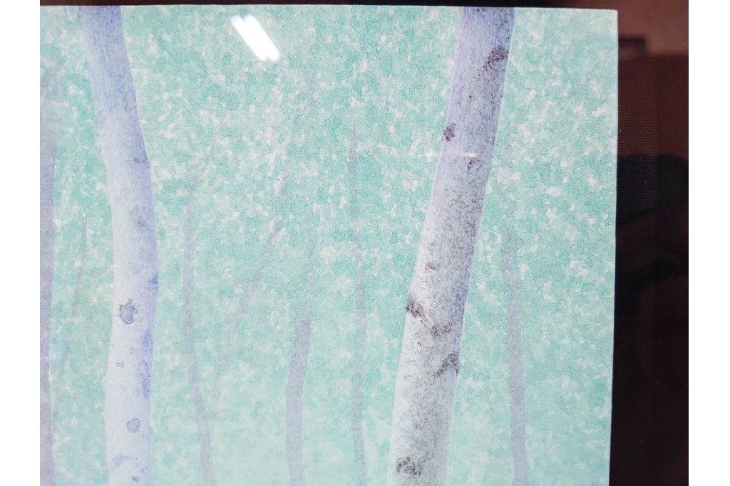 真作　佐々木裕而作　日本画　F6号　「翠靄」　幻想的な白樺林が描かれた絵画　外箱付き　(R-087210)