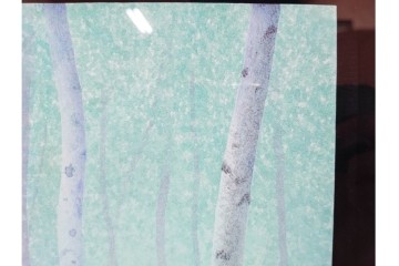 真作　佐々木裕而作　日本画　F6号　「翠靄」　幻想的な白樺林が描かれた絵画　外箱付き　(R-087210)