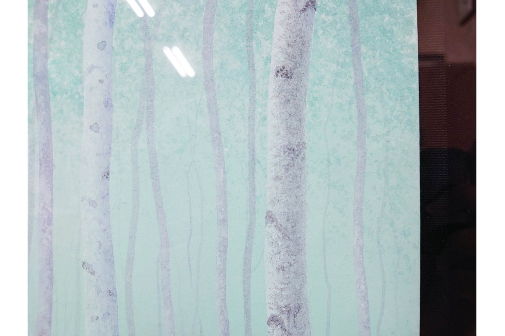 真作　佐々木裕而作　日本画　F6号　「翠靄」　幻想的な白樺林が描かれた絵画　外箱付き　(R-087210)