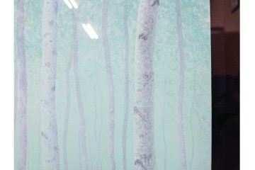 真作　佐々木裕而作　日本画　F6号　「翠靄」　幻想的な白樺林が描かれた絵画　外箱付き　(R-087210)