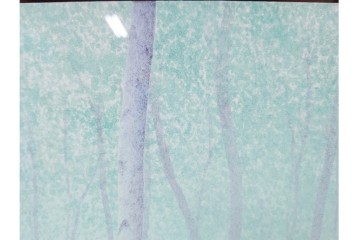 真作　佐々木裕而作　日本画　F6号　「翠靄」　幻想的な白樺林が描かれた絵画　外箱付き　(R-087210)