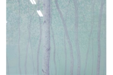 真作　佐々木裕而作　日本画　F6号　「翠靄」　幻想的な白樺林が描かれた絵画　外箱付き　(R-087210)