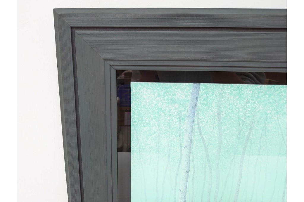 真作　佐々木裕而作　日本画　F6号　「翠靄」　幻想的な白樺林が描かれた絵画　外箱付き　(R-087210)