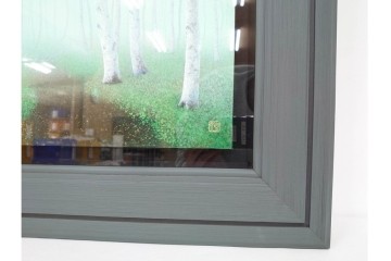 真作　佐々木裕而作　日本画　F6号　「翠靄」　幻想的な白樺林が描かれた絵画　外箱付き　(R-087210)