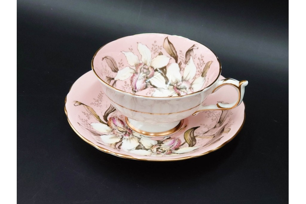 イギリス製　PARAGON(パラゴン)　ピンク　オーキッド(蘭)柄が上品なカップ&ソーサー　(R-087213)